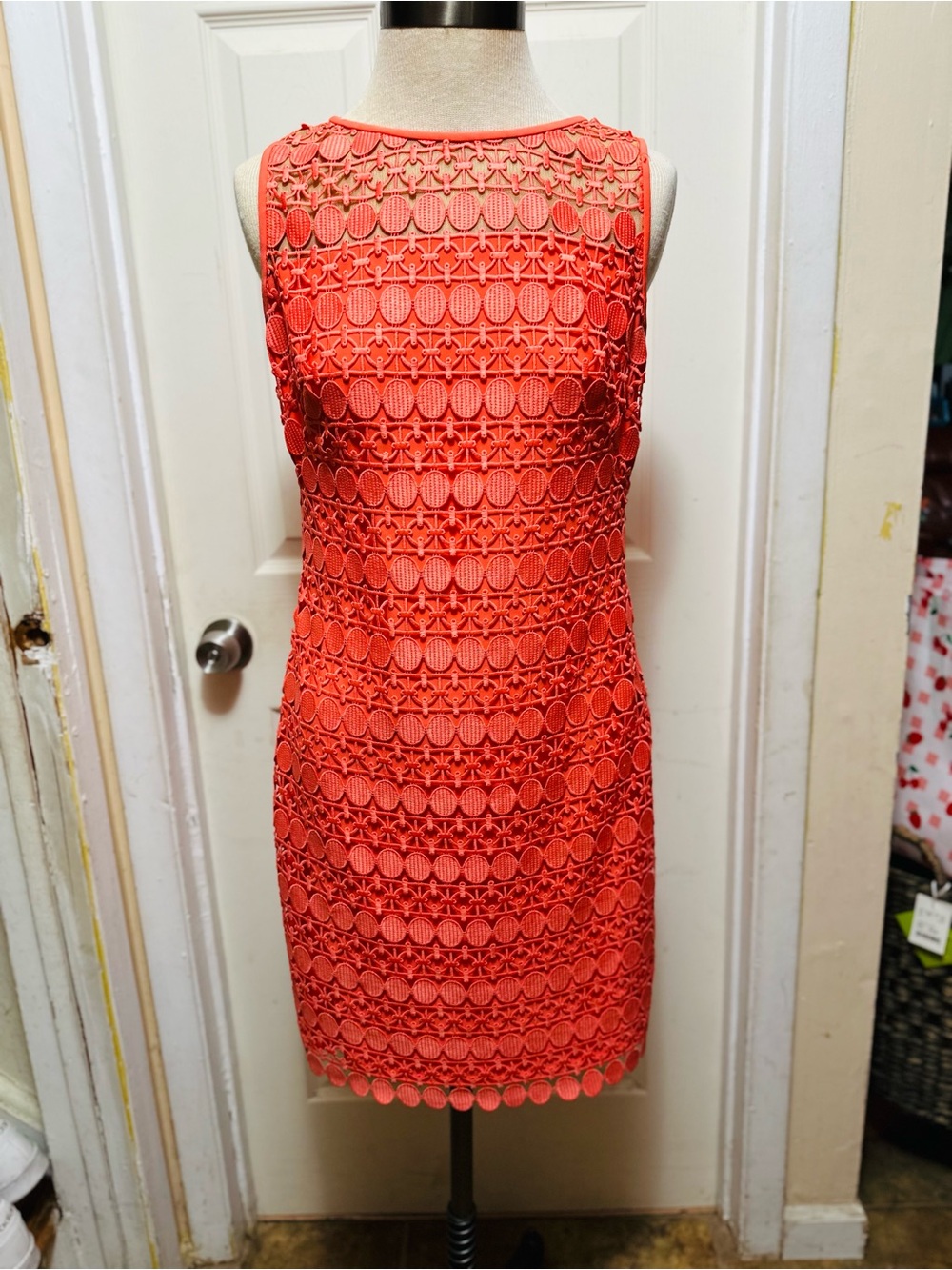Lauren Ralph Lauren Melia Coral Geometric Circle Lace Sheath Dress Size 6